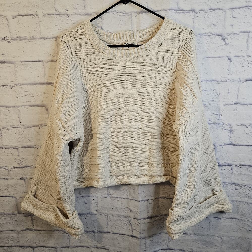 Show Me Your Mumu Tulsa Cream Sweater Size Medium Cropped Striped Chucky Knit